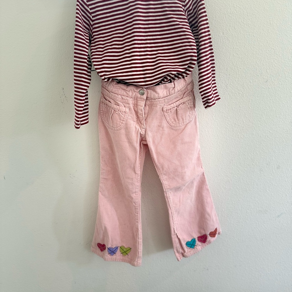 Gymboree Pink Corduroy Pants with Heart Embroidery and mock turtleneck